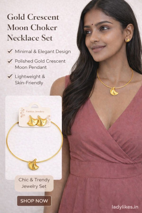 Gold Crescent Moon Choker Necklace Set – Anti Tarnish Jewelry
