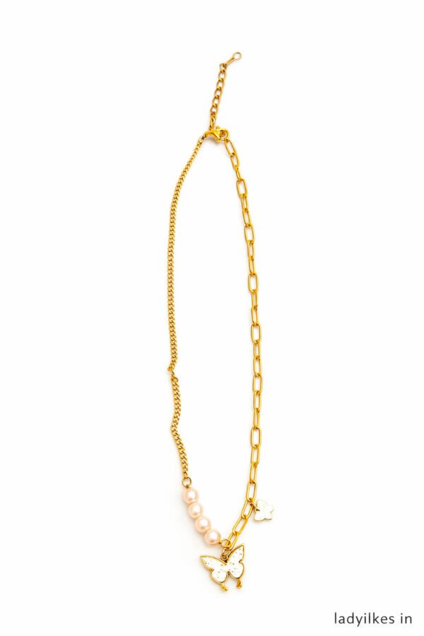 Gold Chain Necklace with Pearl & Butterfly – Anti Tarnish | Ladylikes