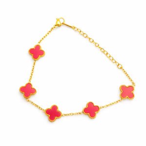 Red Clover Charm Gold Bracelet for Women – Anti Tarnish | Ladylikes