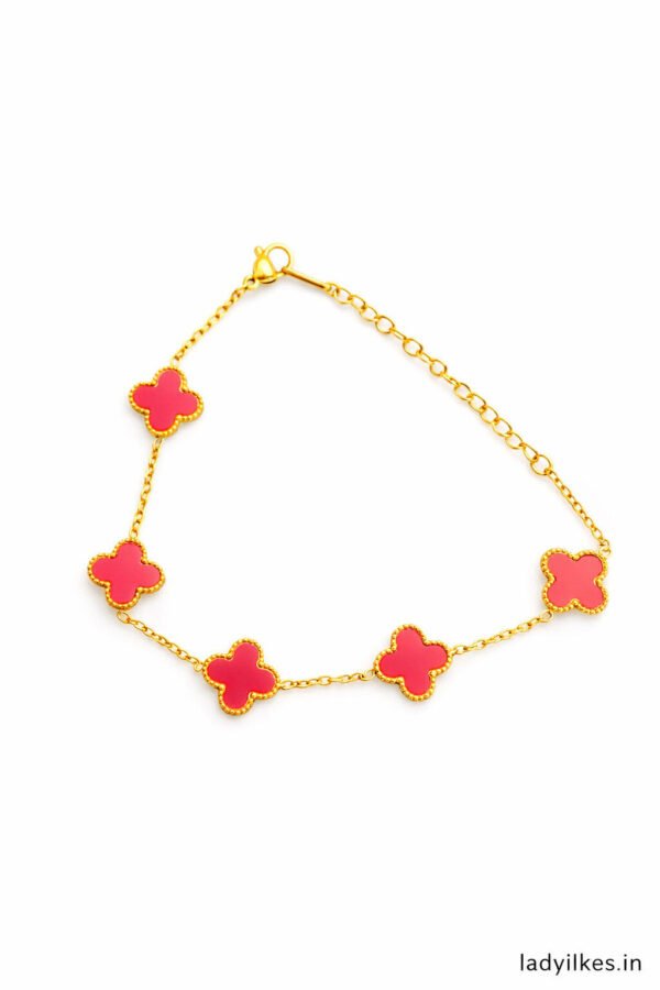 Red Clover Charm Gold Bracelet for Women – Anti Tarnish | Ladylikes