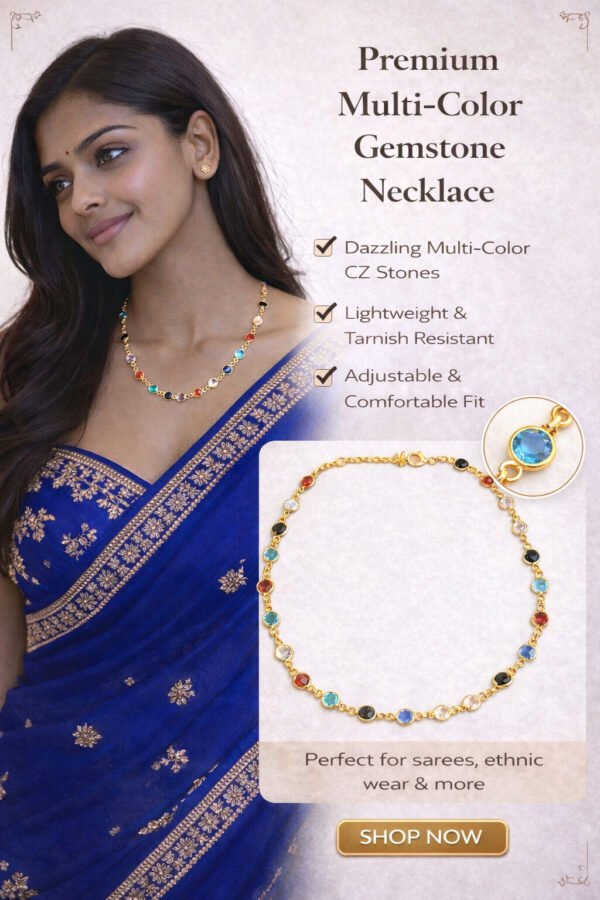 Colourful Gemstone Station Necklace for Women – Anti Tarnish