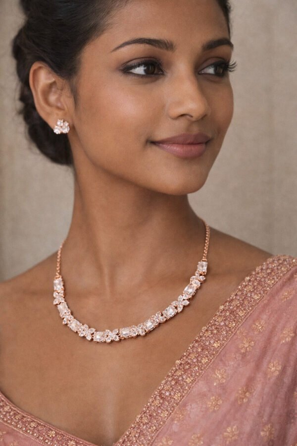 Elegant Woman Rose Gold AD Stone Jewelry Set