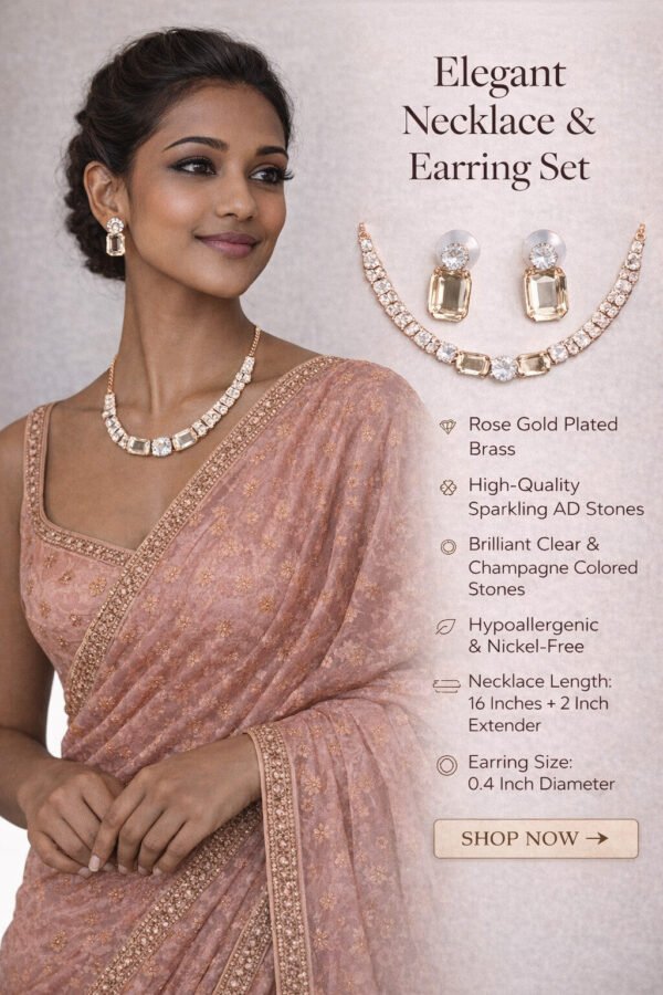 Elegant AD Stone Rose Gold Jewelry Set for Women