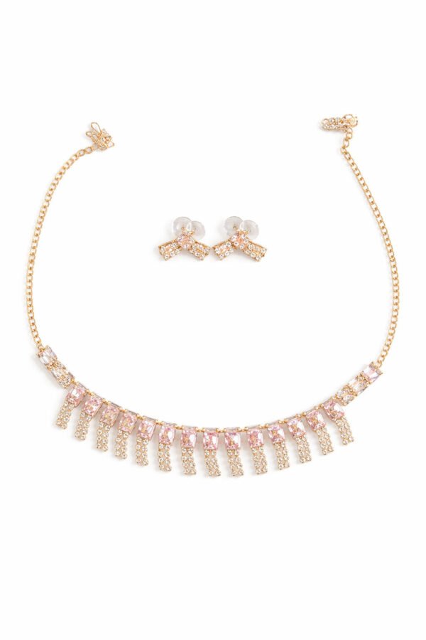 Elegant AD Stone Gold Necklace and Earrings Set for Women