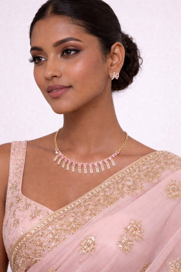 Elegant AD Stone Gold Necklace and Earrings Set for Women