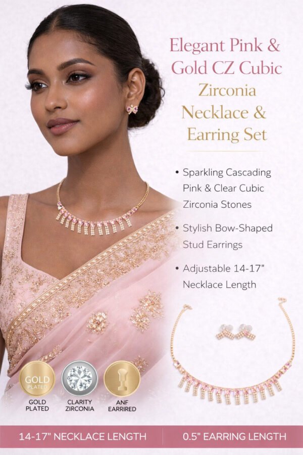 Elegant AD Stone Gold Necklace and Earrings Set for Women