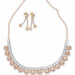 AD stone rose gold jewelry set for women with necklace and matching earrings