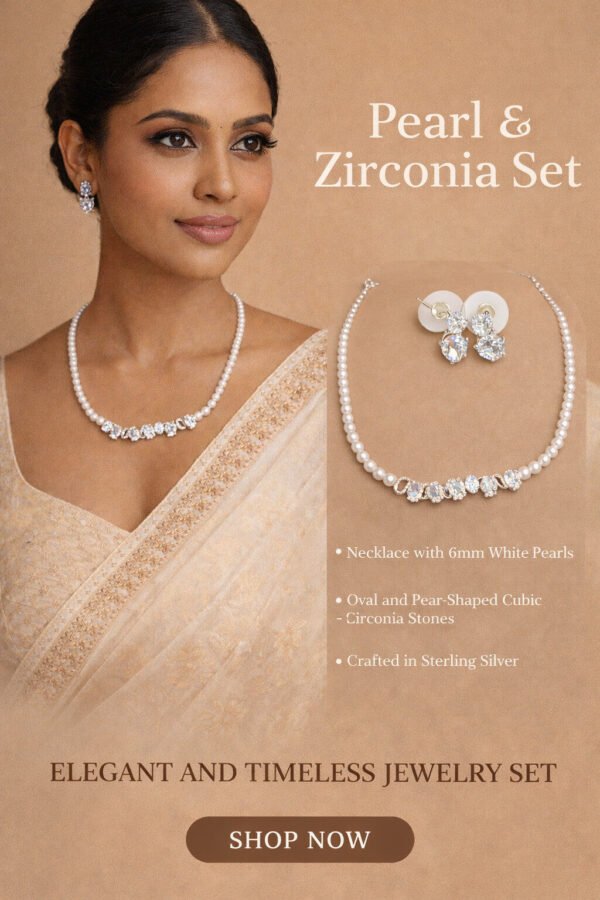 Premium Pearl Necklace with AD Zirconia Earrings – Women’s Jewellery Set