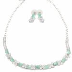 Green AD Stone & Cubic Zirconia Necklace Earring Set for Women