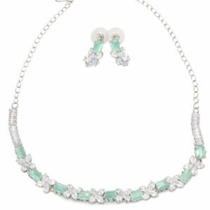 Green AD Stone & Cubic Zirconia Necklace Earring Set for Women