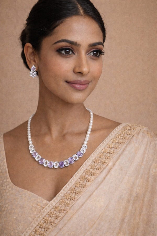 AD Stone Pearl and Amethyst Jewellery Set