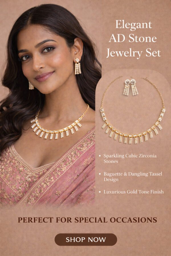 AD Stone Gold-Plated Necklace and Earrings Set for Women