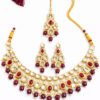 Wedding Wear Kundan Necklace, Earrings & Tikka Set with Maroon Accents