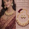Wedding Wear Kundan Necklace, Earrings & Tikka Set with Maroon Accents