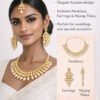 Elegant Gold-Tone Kundan Jewelry Set for Women – Necklace, Earrings & Maang Tikka