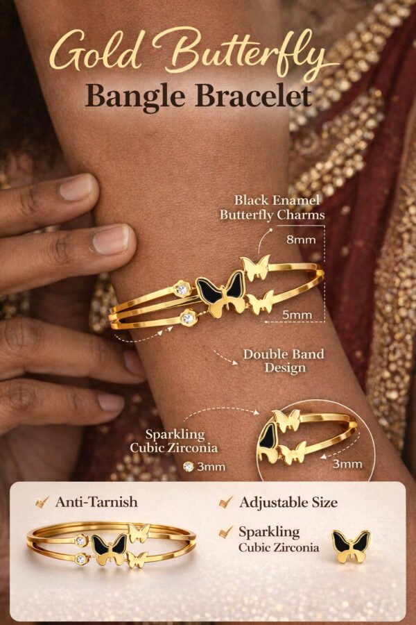 Elegant Gold Butterfly Bangle Bracelet – Anti-Tarnish | Adjustable Women’s Jewelry