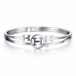 Elegant Silver Bangle with Cubic Zirconia – Anti-Tarnish Adjustable Bracelet