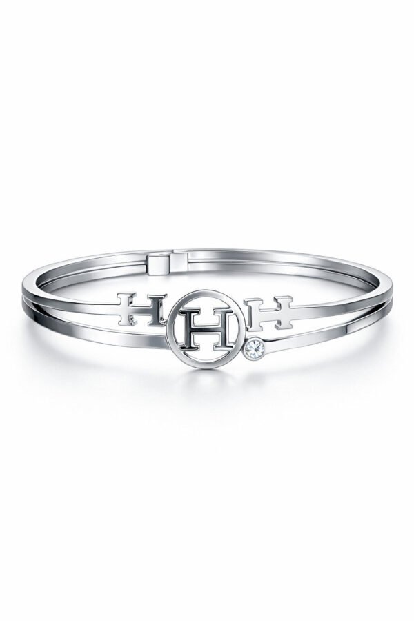 Elegant Silver Bangle with Cubic Zirconia – Anti-Tarnish Adjustable Bracelet