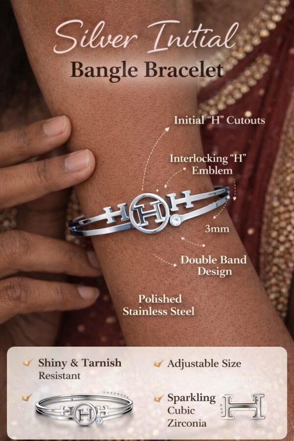 Elegant Silver Bangle with Cubic Zirconia – Anti-Tarnish Adjustable Bracelet