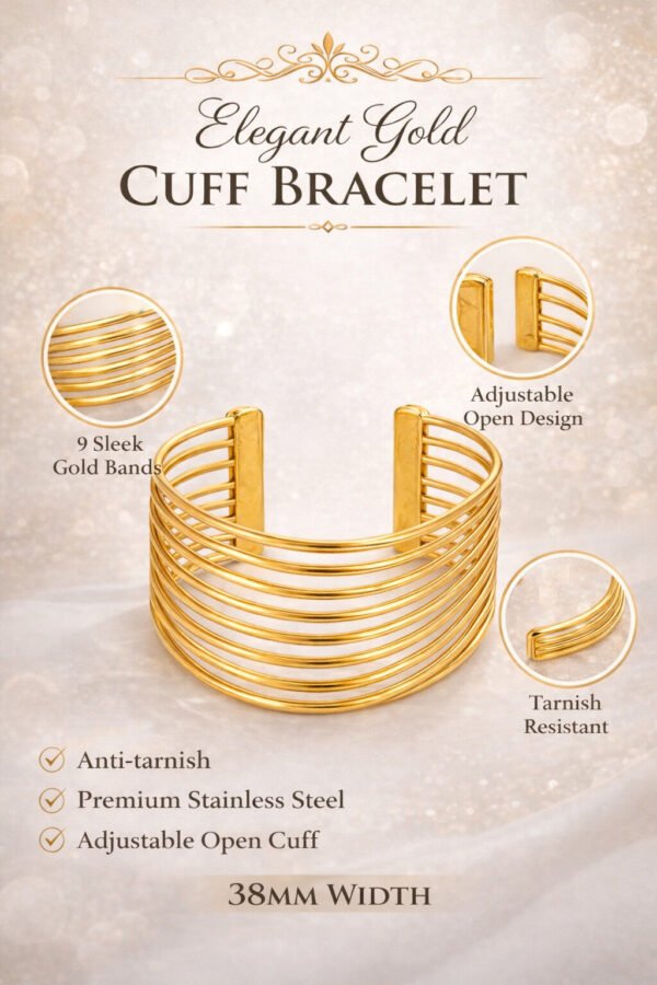 Luxury Gold Cuff Bracelet for Women | Anti-Tarnish Adjustable Cuff
