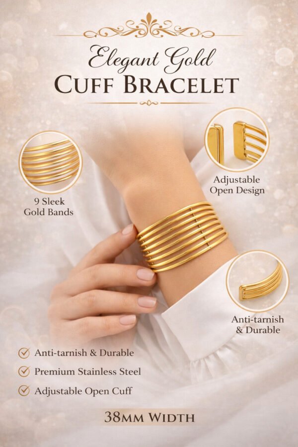 Elegant Gold Cuff Bracelet for Women – Anti-Tarnish Adjustable Open Cuff