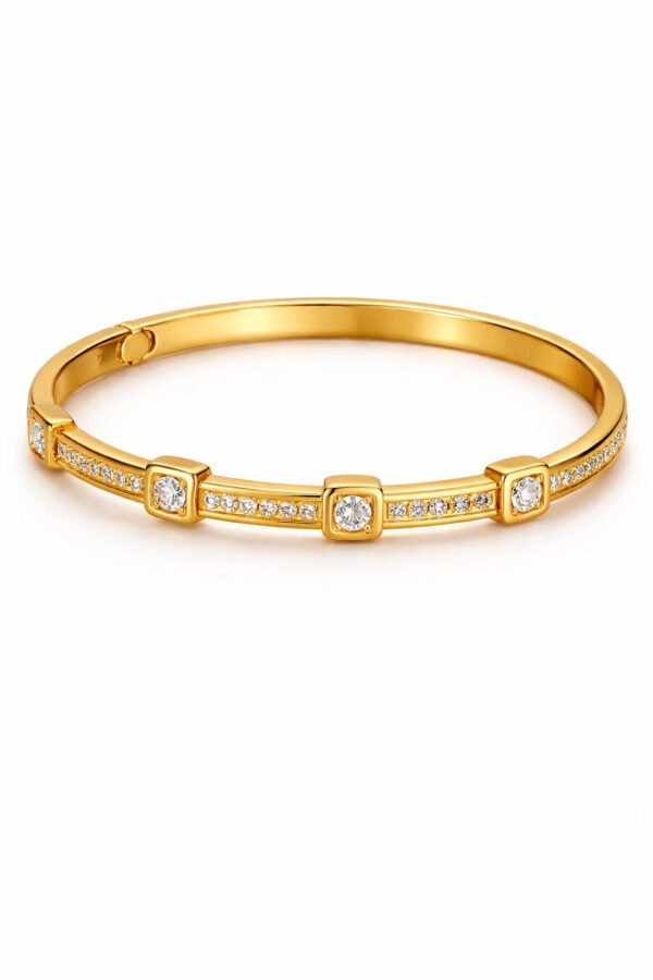 Elegant Gold Cubic Zirconia Bangle for Women – Anti-Tarnish Finish