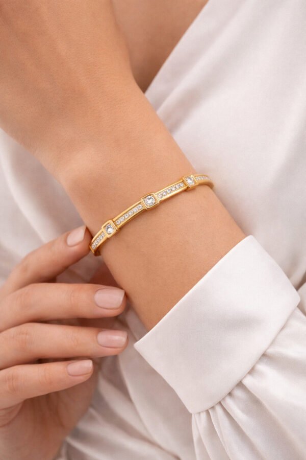 Elegant Gold Cubic Zirconia Bangle for Women – Anti-Tarnish Finish