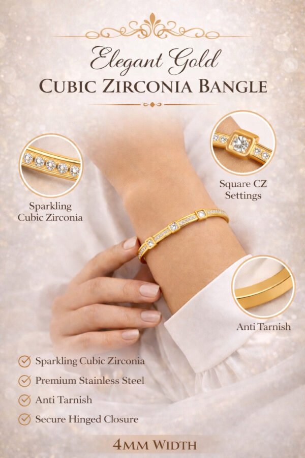 Elegant Gold Cubic Zirconia Bangle for Women – Anti-Tarnish Finish