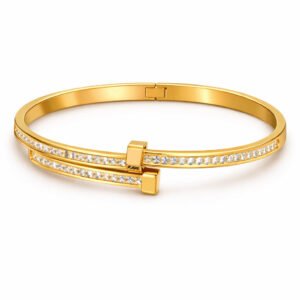 Elegant Gold Cubic Zirconia Bangle for Women – Anti-Tarnish Finish