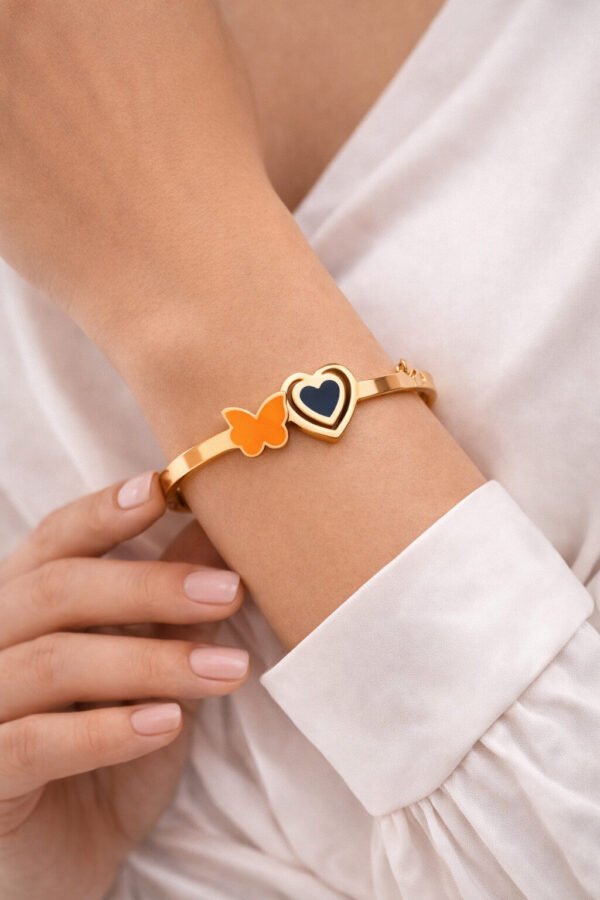 Elegant Gold Butterfly & Heart Bangle for Women – Anti-Tarnish