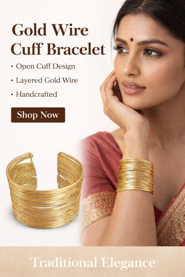 Handcrafted Gold Wire Cuff Bracelet for Women – Anti Tarnish & Adjustable