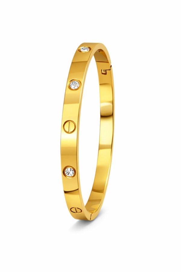 Elegant Gold Bangle with Gemstones – Anti Tarnish Bracelet for Women