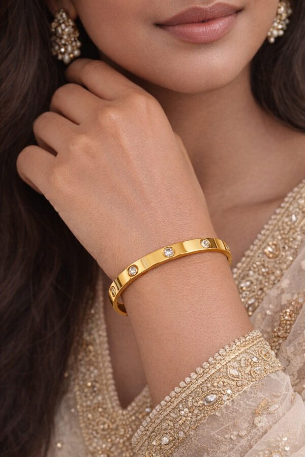 Elegant Gold Bangle with Gemstones – Anti Tarnish Bracelet for Women