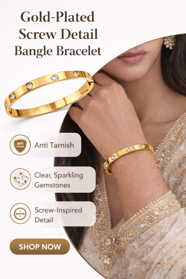 Elegant Gold Bangle with Gemstones – Anti Tarnish Bracelet for Women