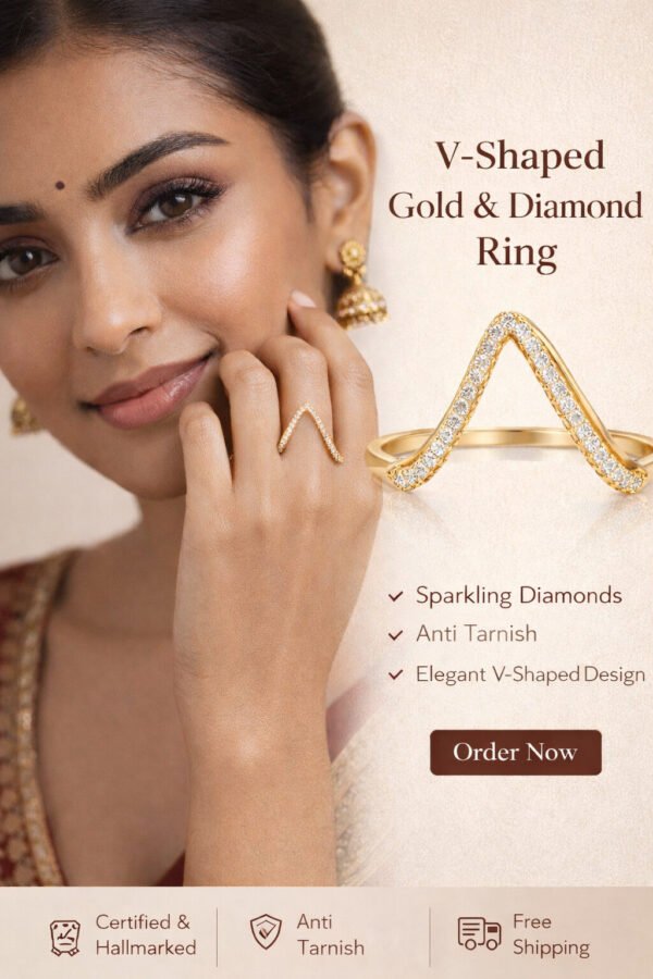 Sparkling V-Shaped Diamond Style Gold Ring – Anti Tarnish Finish