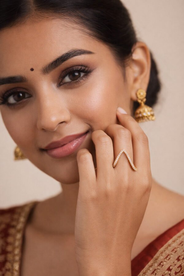 Sparkling V-Shaped Diamond Style Gold Ring – Anti Tarnish Finish