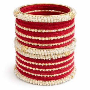 Elegant Red Pearl Bangles Set for Women – Bridal & Festive Wear”