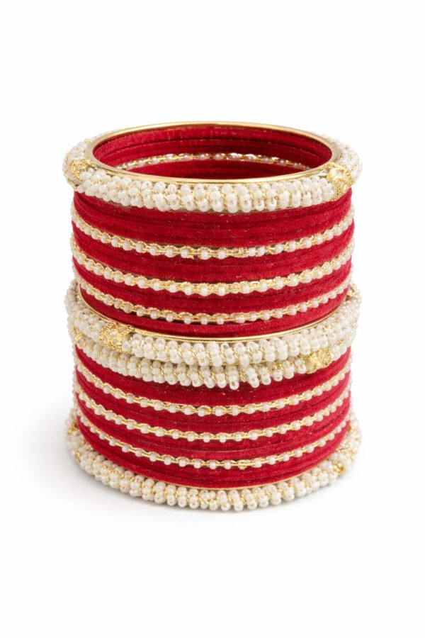 Elegant Red Pearl Bangles Set for Women – Bridal & Festive Wear”
