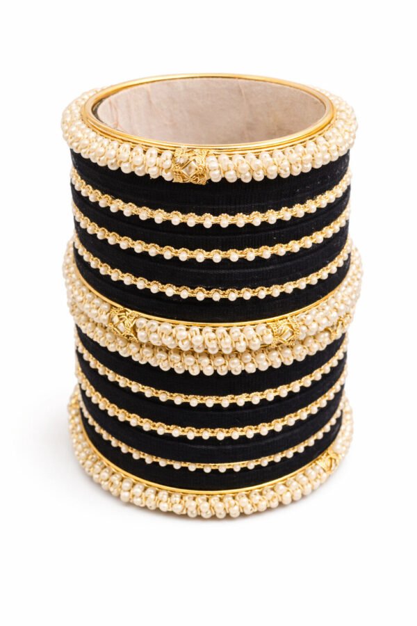 Elegant Black Pearl Bangles Set for Women – Bridal & Festive Wear