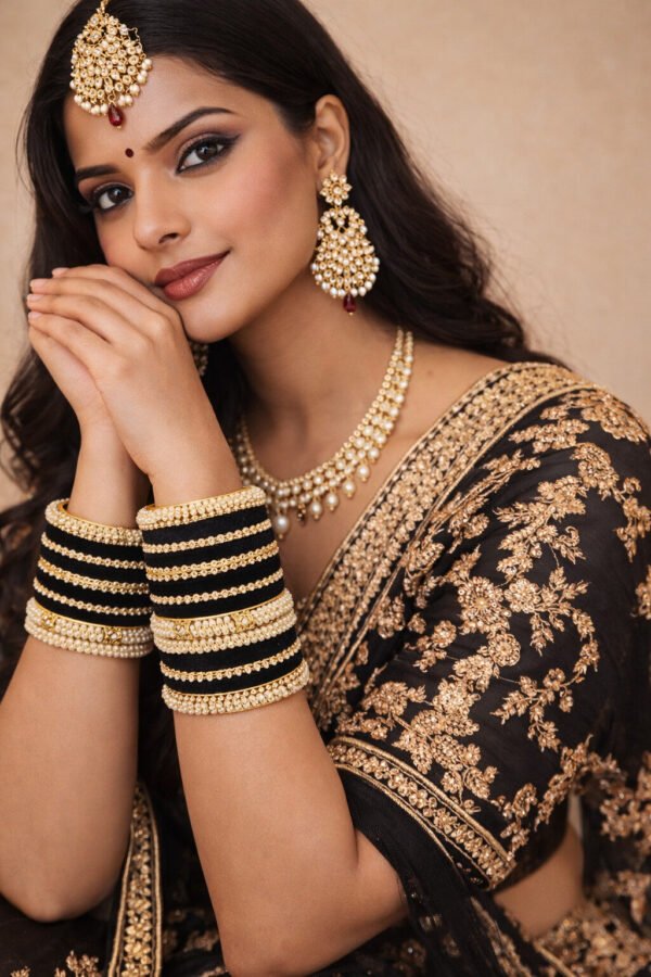 Elegant Black Pearl Bangles Set for Women – Bridal & Festive Wear