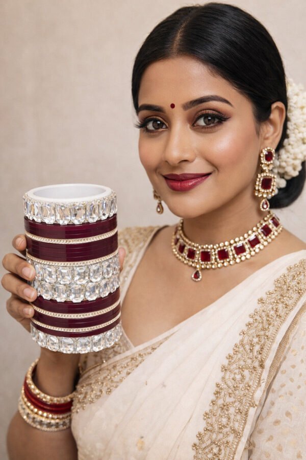 Luxury Mahroon Bridal Wedding Chura Set for Women – Designer Crystal Bangles