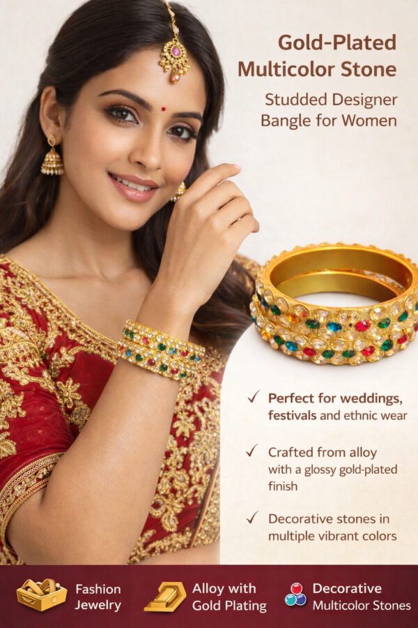 Gold-Plated Bangle with Colorful Crystal Stones for Women