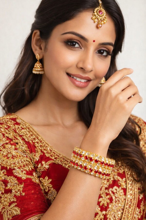 Gold-Plated Red Crystal Stone Bangles for Women