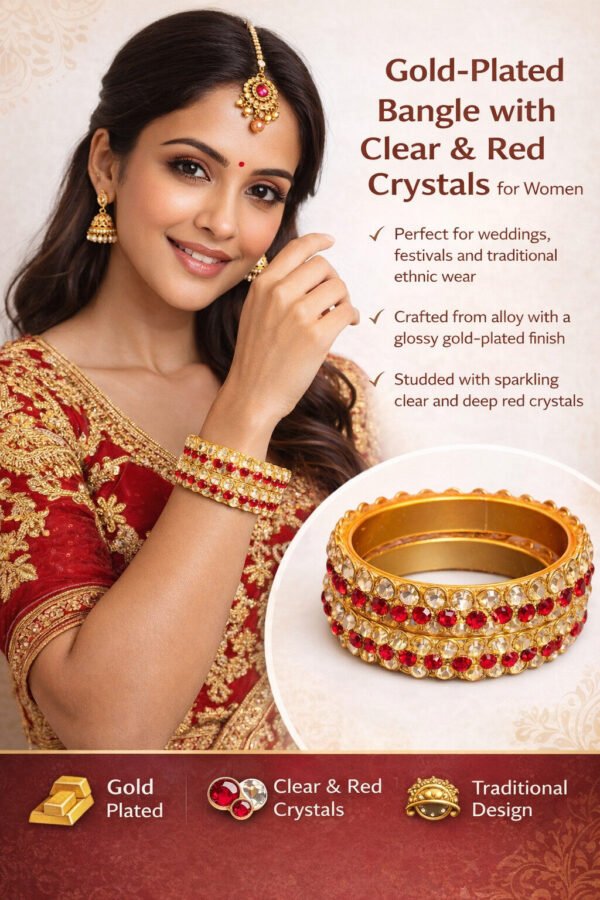 Gold-Plated Red Crystal Stone Bangles for Women