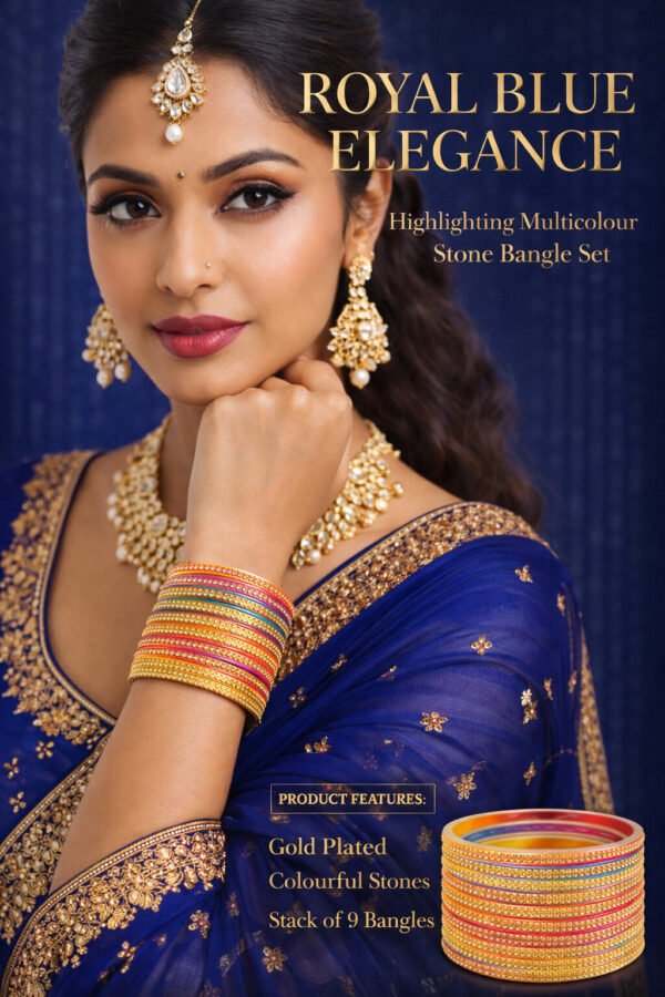 Multicolour Stone Work Bangles Set for Women – Festive Wear