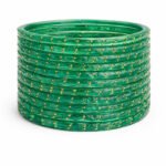 Green Glass Bangles with Gold Accents – Traditional Women Bangles