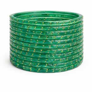 Green Glass Bangles with Gold Accents – Traditional Women Bangles