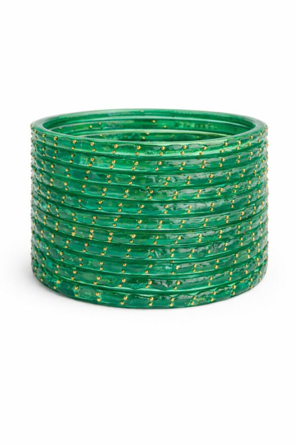 Green Glass Bangles with Gold Accents – Traditional Women Bangles